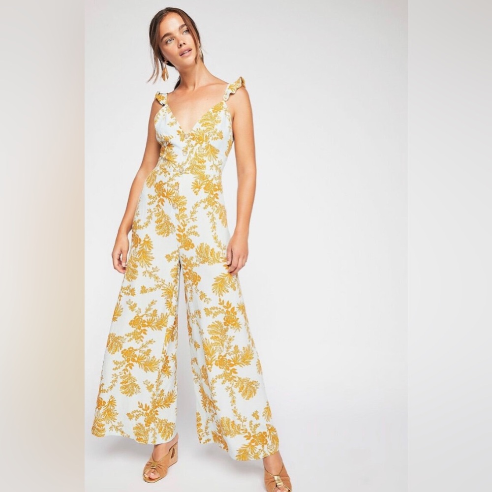 Free People Be The One Aqua Floral Boho Jumpsuit 6